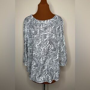 Talbots Paisley Smocked Pullover Blouse Long Sleeve Size Medium
